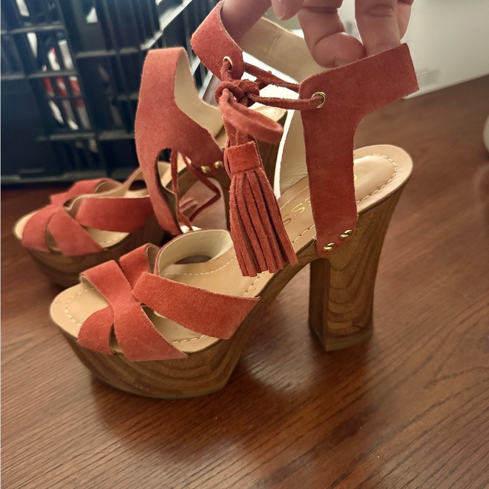 Guess Rust Suede Platform Heels